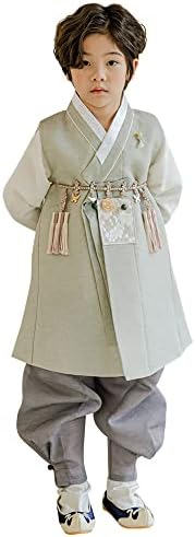 Stunning Korean Striped Green Boy Hanbok for Birthdays Celebrations