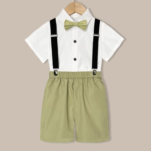 Kids Boys Summer British Style Short Sleeved Shirt Suspenders Shorts Set