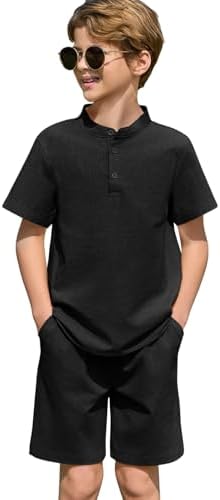 Haloumoning Boys Henley Set - Soft Cotton Beachwear for Kids
