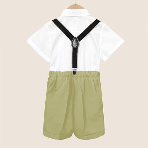 Kids Boys Summer British Style Short Sleeved Shirt Suspenders Shorts Set