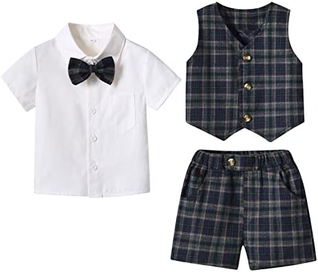 Toddler Boys Plaid Printed Set Summer Casual Outfits for Kids