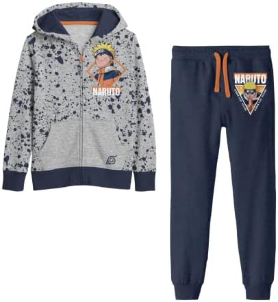 Naruto Classic Youth Boys Gray Zip Hoodie Navy Jogger Pants