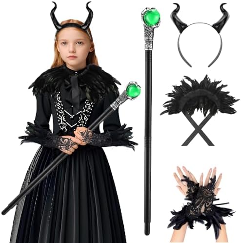 EVL Authentic Maleficent Dressup costume for Kids Girls Halloween wdth 10wrdz