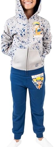 Naruto Classic Youth Boys Gray Zip Hoodie Navy Jogger Pants