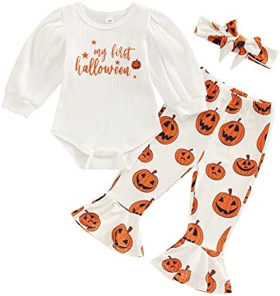 My First Halloween Baby Girl Outfit ROMPER BELL BOTTOMS HEADBAND