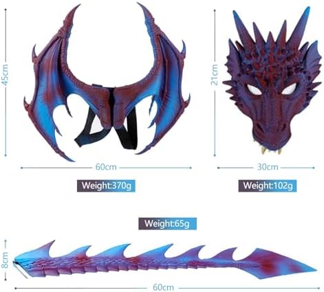 Nirvany Kids Dragon Cosplay Costume - Wing Tail Mask Set for Boys Girls