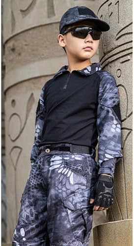 QIYUANT Kids Camouflage Tactical T-Shirt Pants Set Multi-Activity Outdoor Fashion