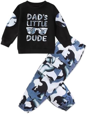Toddler Boy Clothes Long Sleeve Sweatshirt Camouflage Pants for Fall-Winter