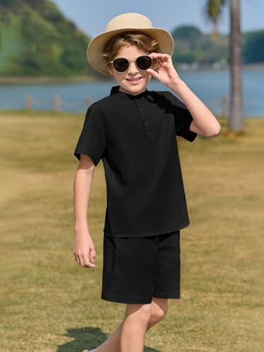 Haloumoning Boys Henley Set - Soft Cotton Beachwear for Kids