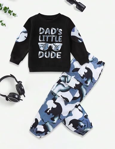 Toddler Boy Clothes Long Sleeve Sweatshirt Camouflage Pants for Fall-Winter