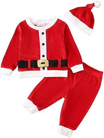 Newborn Christmas Outfit Boys Santa Print - Soft Breathable for Fall Winter