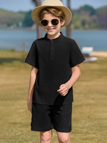 Haloumoning Boys Henley Set - Soft Cotton Beachwear for Kids