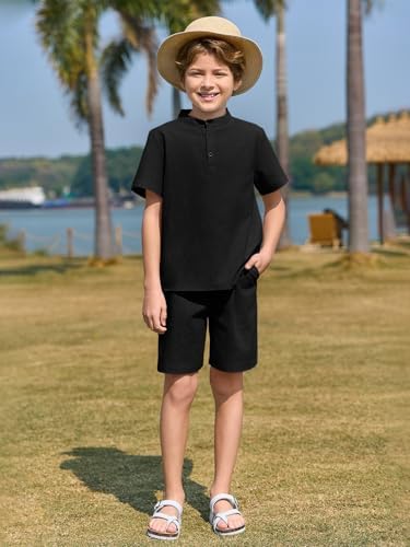 Haloumoning Boys Henley Set - Soft Cotton Beachwear for Kids