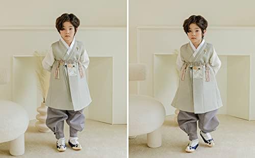 Stunning Korean Striped Green Boy Hanbok for Birthdays Celebrations