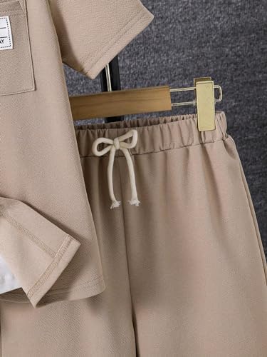 Floerns Boys Two-Piece Outfit with Button Front Shirt and Drawstring Shorts