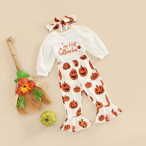 My First Halloween Baby Girl Outfit ROMPER BELL BOTTOMS HEADBAND