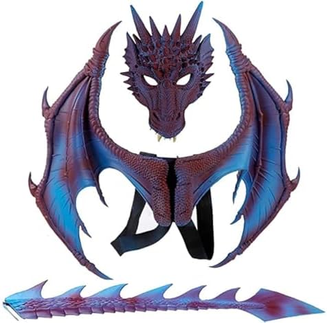 Nirvany Kids Dragon Cosplay Costume - Wing Tail Mask Set for Boys Girls