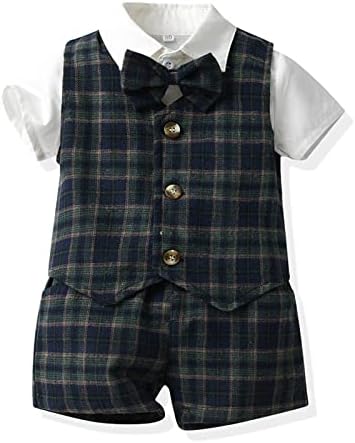 Toddler Boys Plaid Printed Set Summer Casual Outfits for Kids