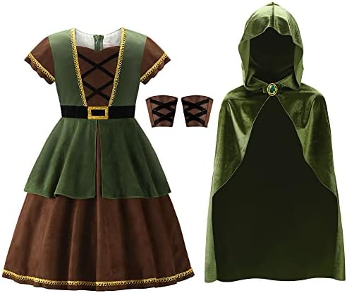 ReliBeauty Archer Costume Girls Huntress with Cape Green