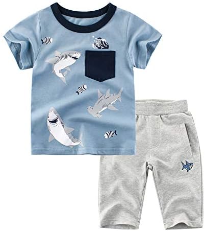 BINIDUCKLING Boys Shark Patterned T-Shirt and Shorts 2-7 Years