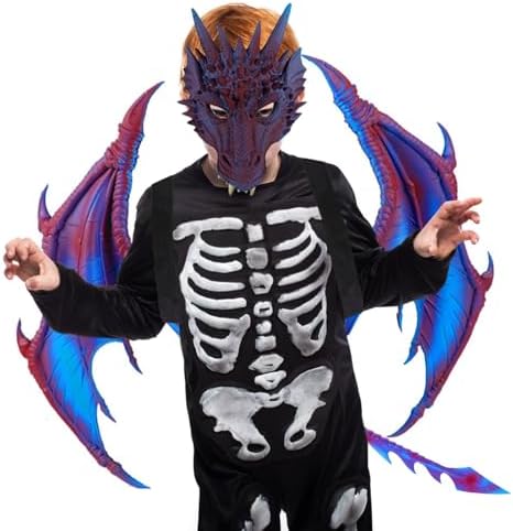 Nirvany Kids Dragon Cosplay Costume - Wing Tail Mask Set for Boys Girls