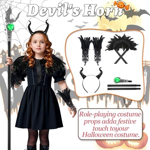 EVL Authentic Maleficent Dressup costume for Kids Girls Halloween wdth 10wrdz