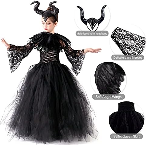 Maleficent Halloween Costume for Girls Evil Queen Dress Up