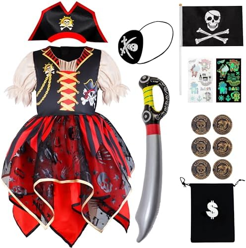 IKALI Girls Pirate Costume with Hat Accessories