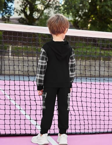 Stylish Arshiner Boys Plaid Letter Graphic Hoodie Sweatpants Set