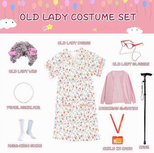9-Piece OldLady Costume for Kids