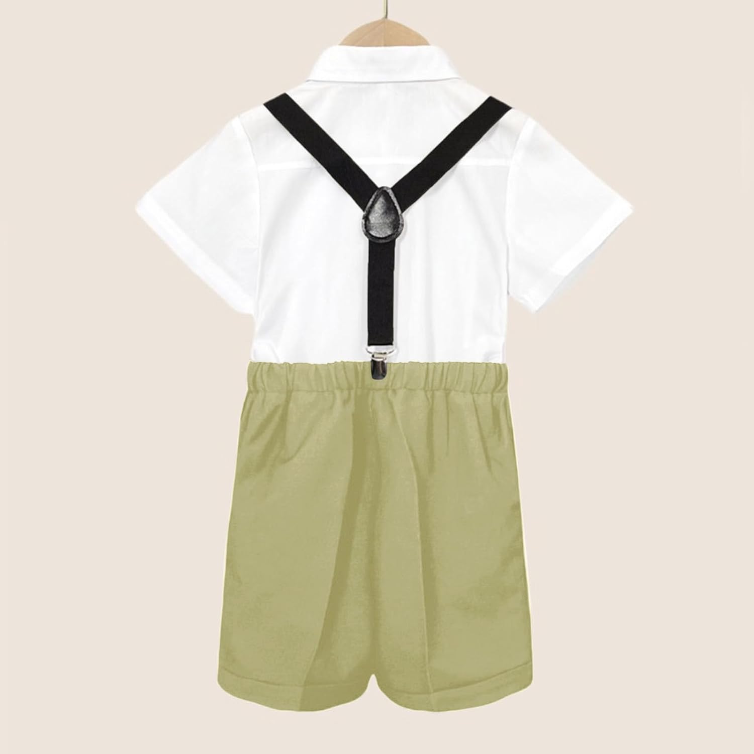 Kids Boys Summer British Style Short Sleeved Shirt Suspenders Shorts Set