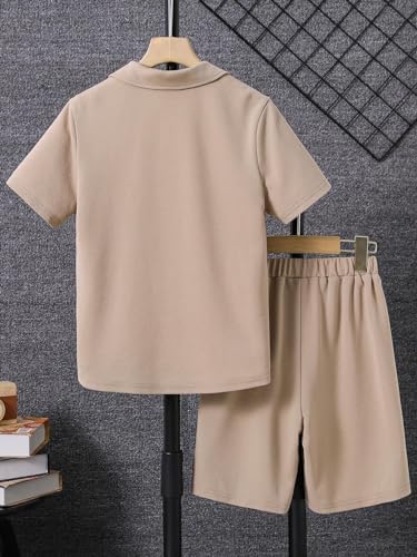 Floerns Boys Two-Piece Outfit with Button Front Shirt and Drawstring Shorts