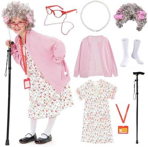 9-Piece OldLady Costume for Kids