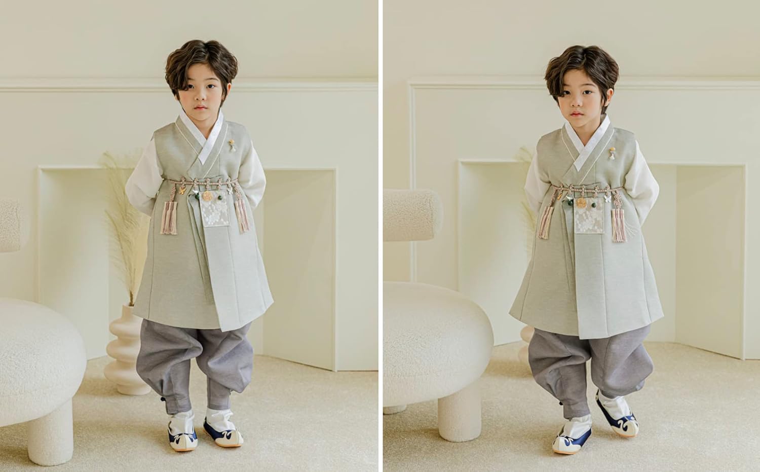 Stunning Korean Striped Green Boy Hanbok for Birthdays Celebrations