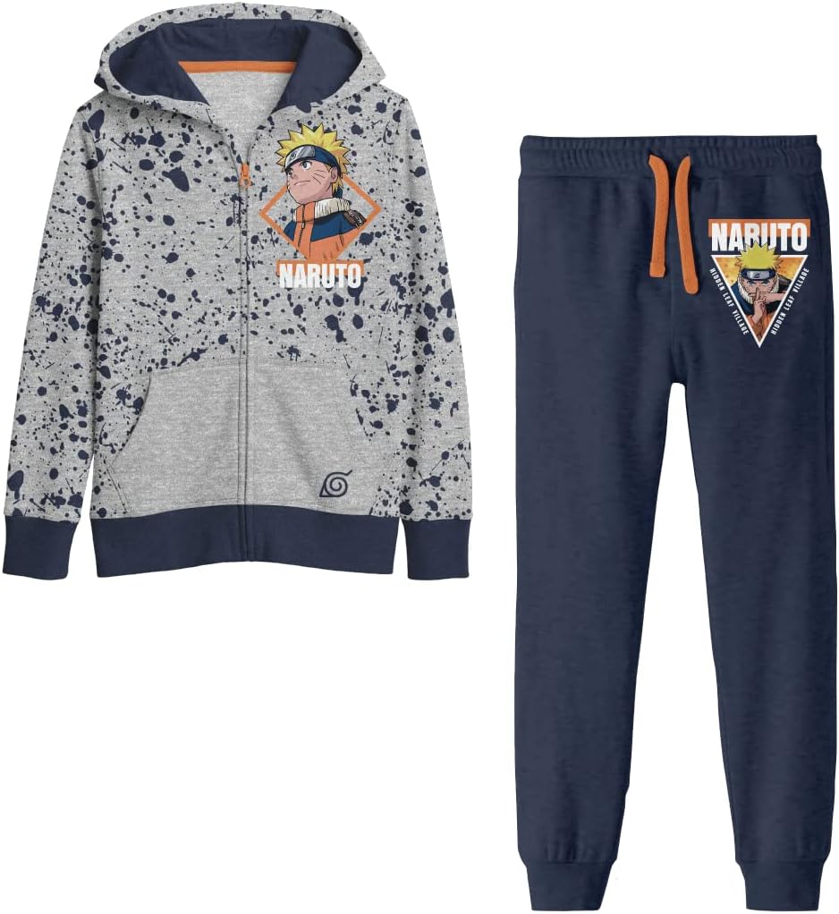Naruto Classic Youth Boys Gray Zip Hoodie Navy Jogger Pants