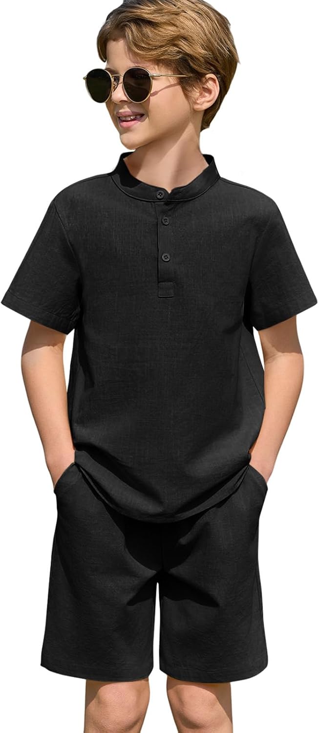 Haloumoning Boys Henley Set - Soft Cotton Beachwear for Kids