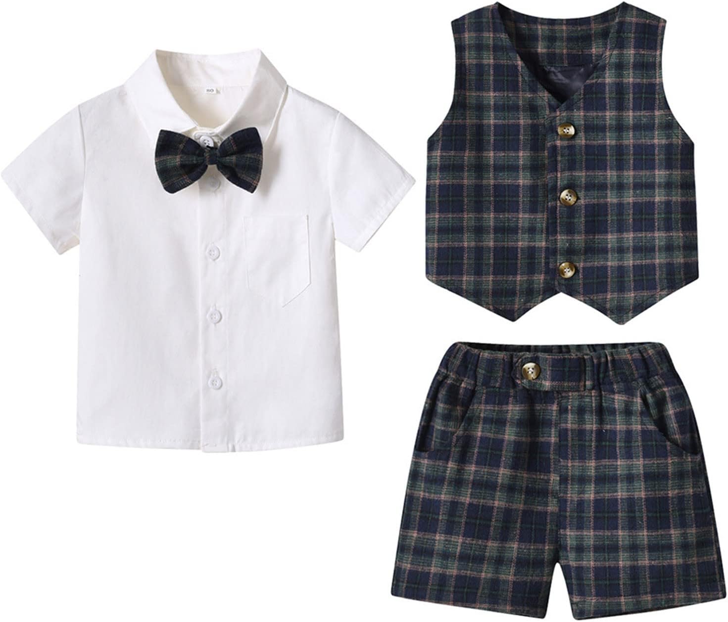 Toddler Boys Plaid Printed Set Summer Casual Outfits for Kids
