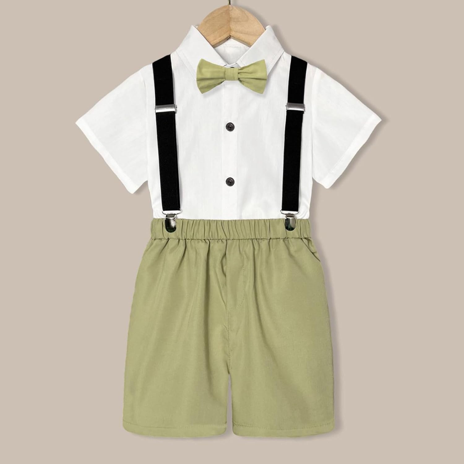 Kids Boys Summer British Style Short Sleeved Shirt Suspenders Shorts Set