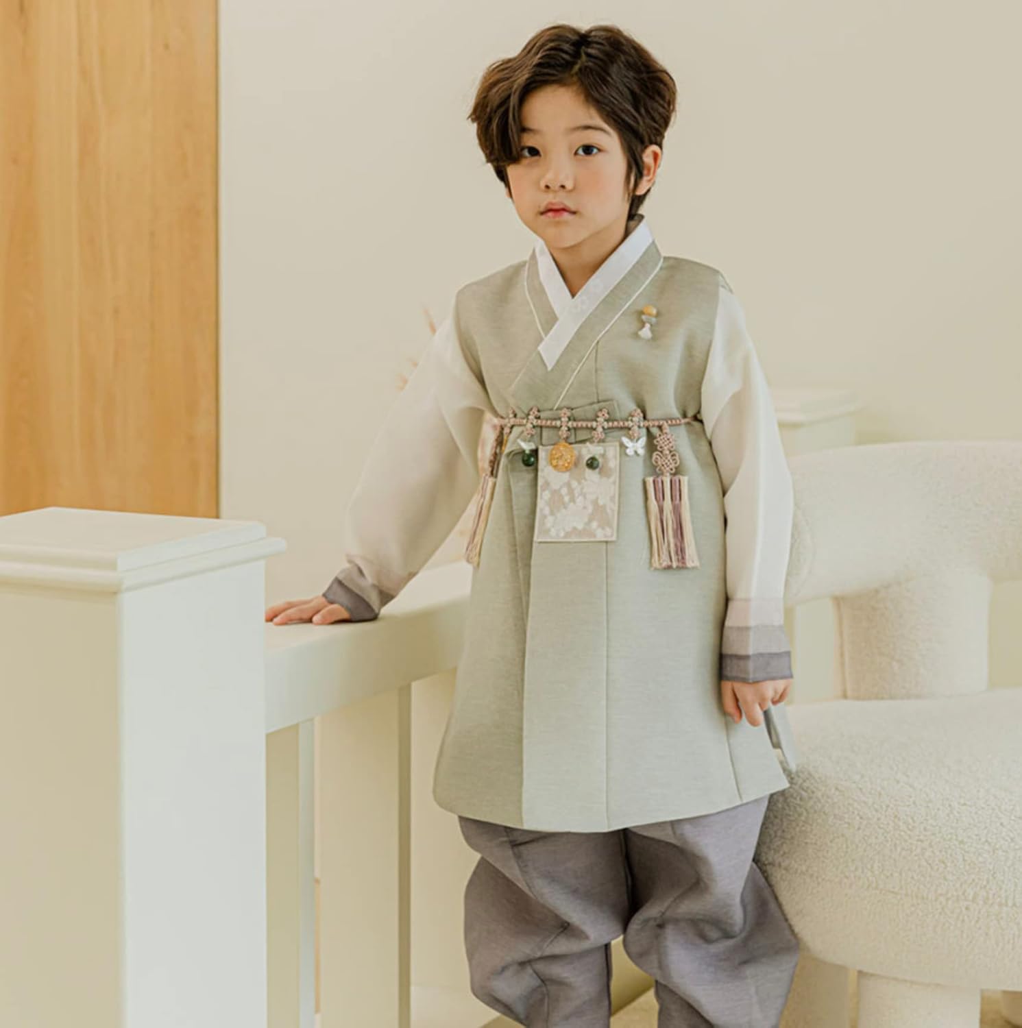 Stunning Korean Striped Green Boy Hanbok for Birthdays Celebrations
