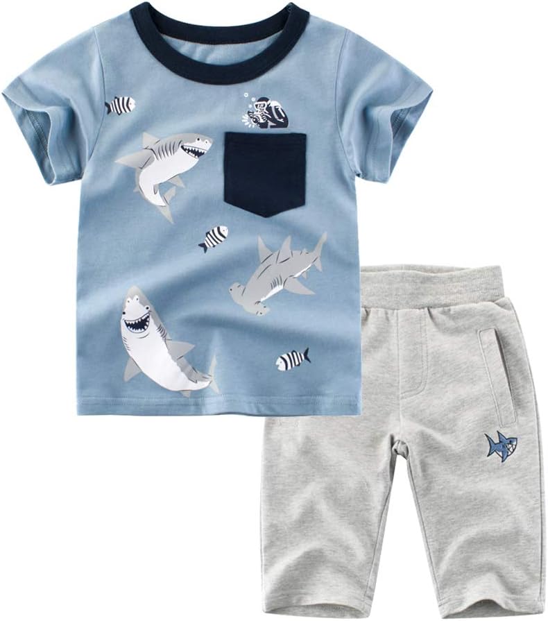 BINIDUCKLING Boys Shark Patterned T-Shirt and Shorts 2-7 Years