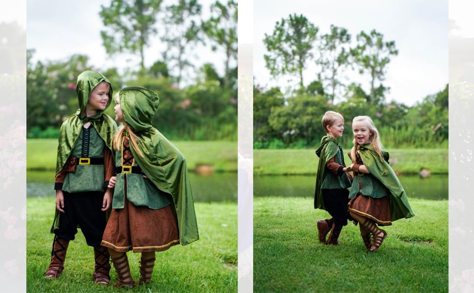 ReliBeauty Archer Costume Girls Huntress with Cape Green