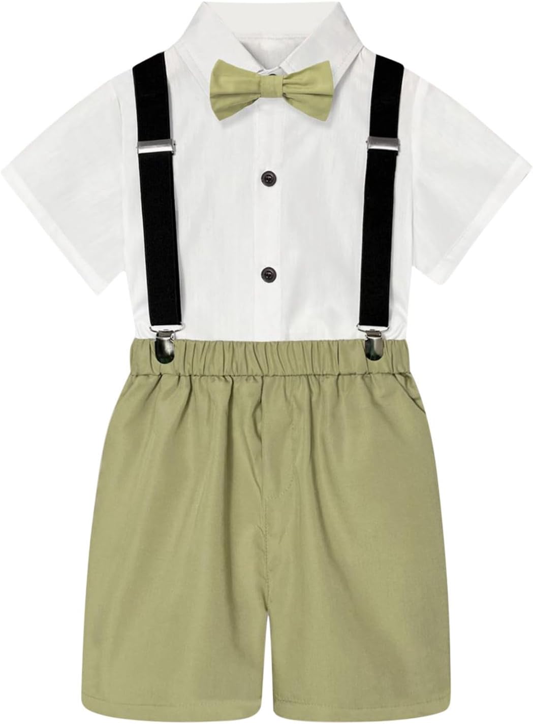 Kids Boys Summer British Style Short Sleeved Shirt Suspenders Shorts Set