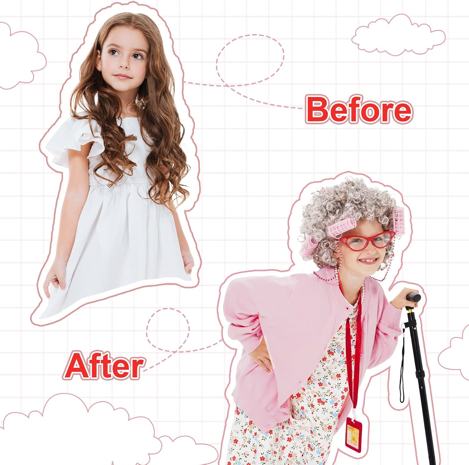9-Piece OldLady Costume for Kids