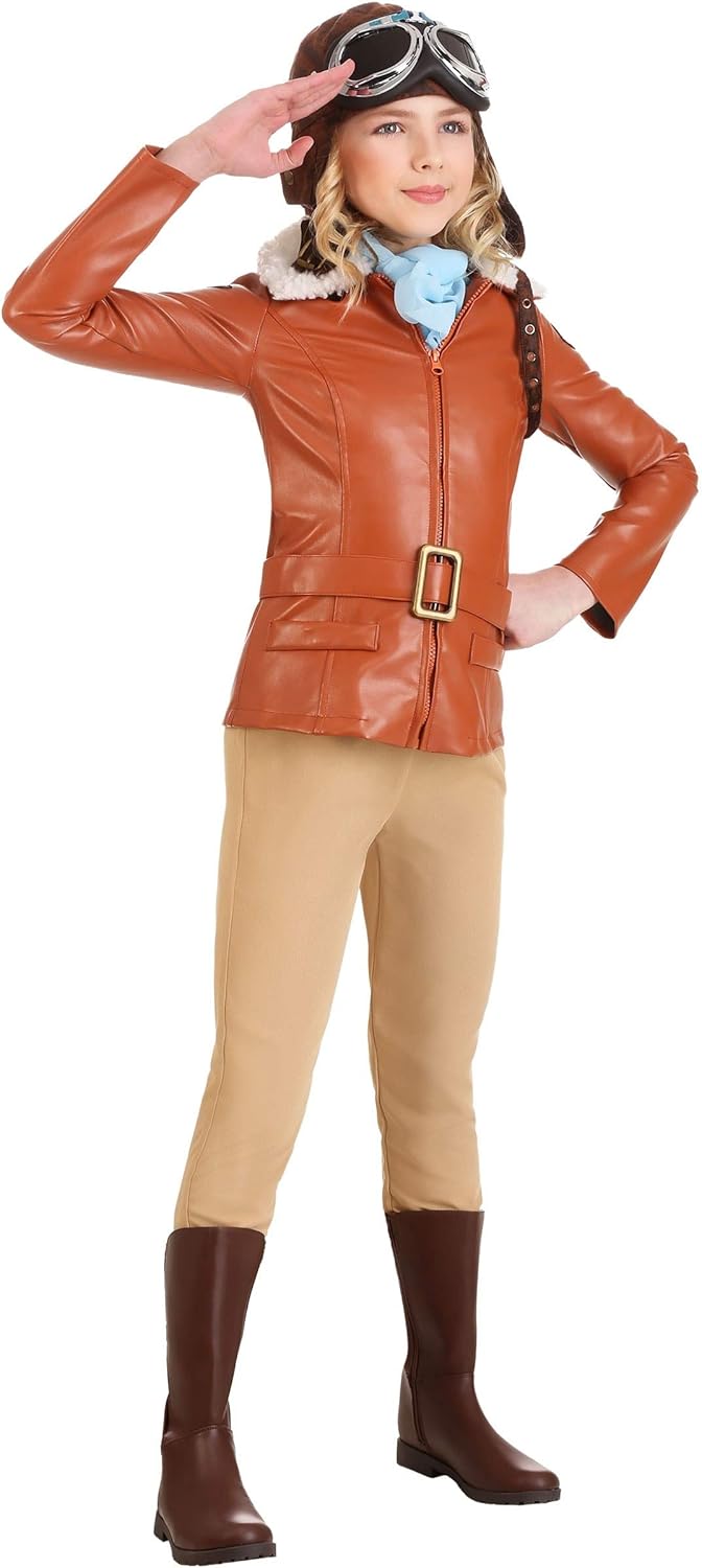 Amelia Earhart Youth Deluxe Costume Girls Historical Pilot Outfit