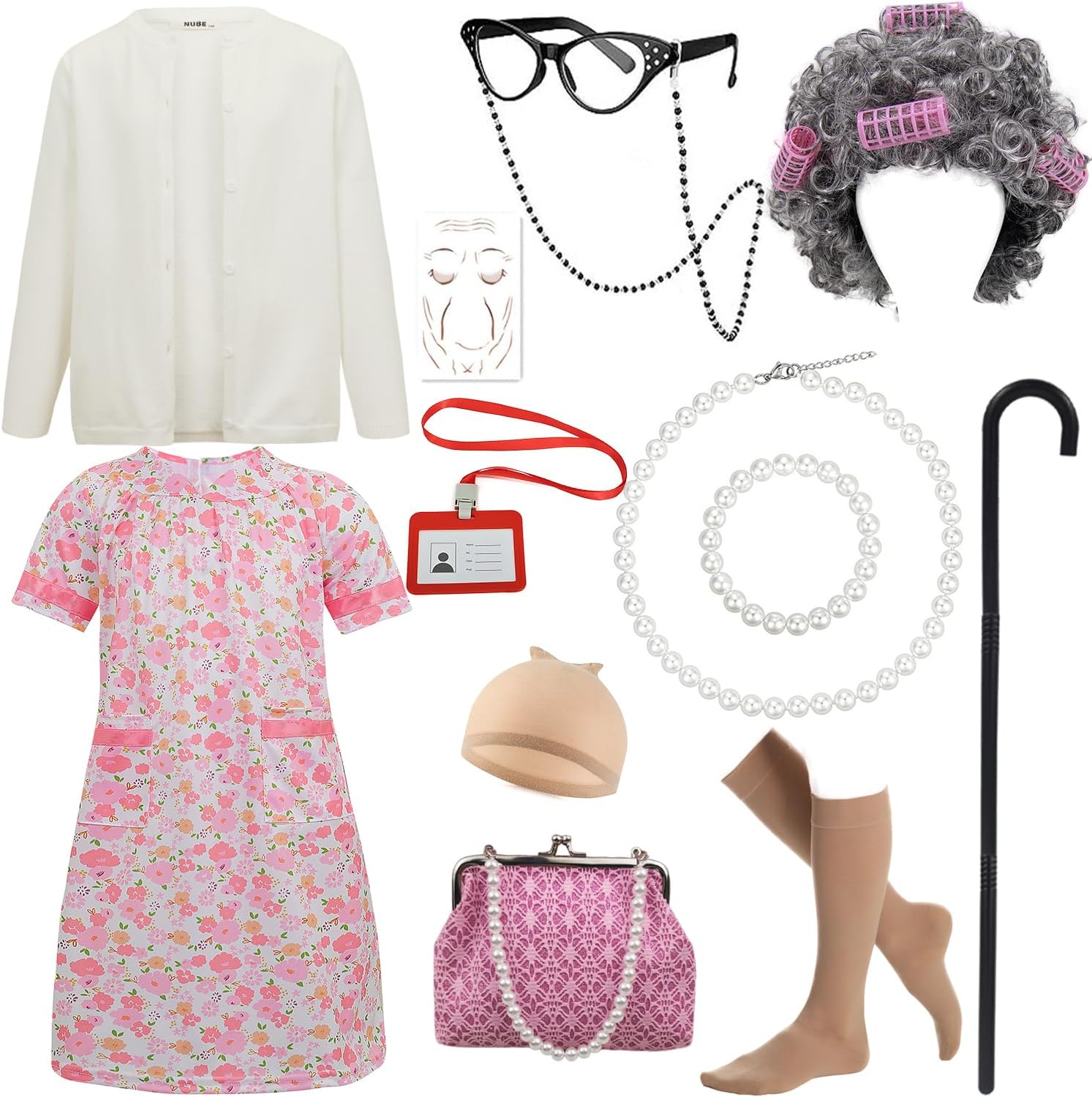 17-Piece Grandma Play Outfit for Girls and Grandma
