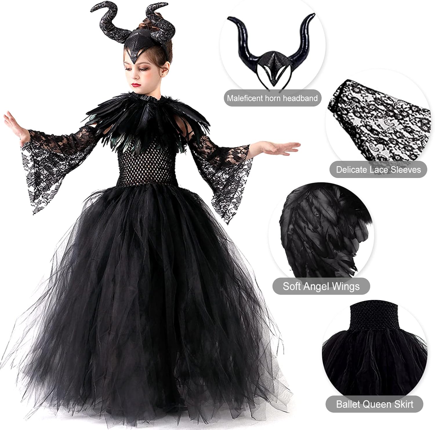 Maleficent Halloween Costume for Girls Evil Queen Dress Up