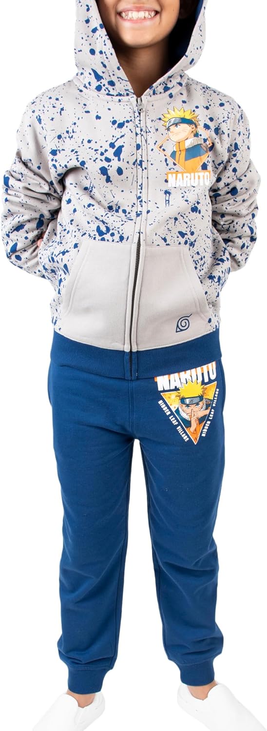 Naruto Classic Youth Boys Gray Zip Hoodie Navy Jogger Pants