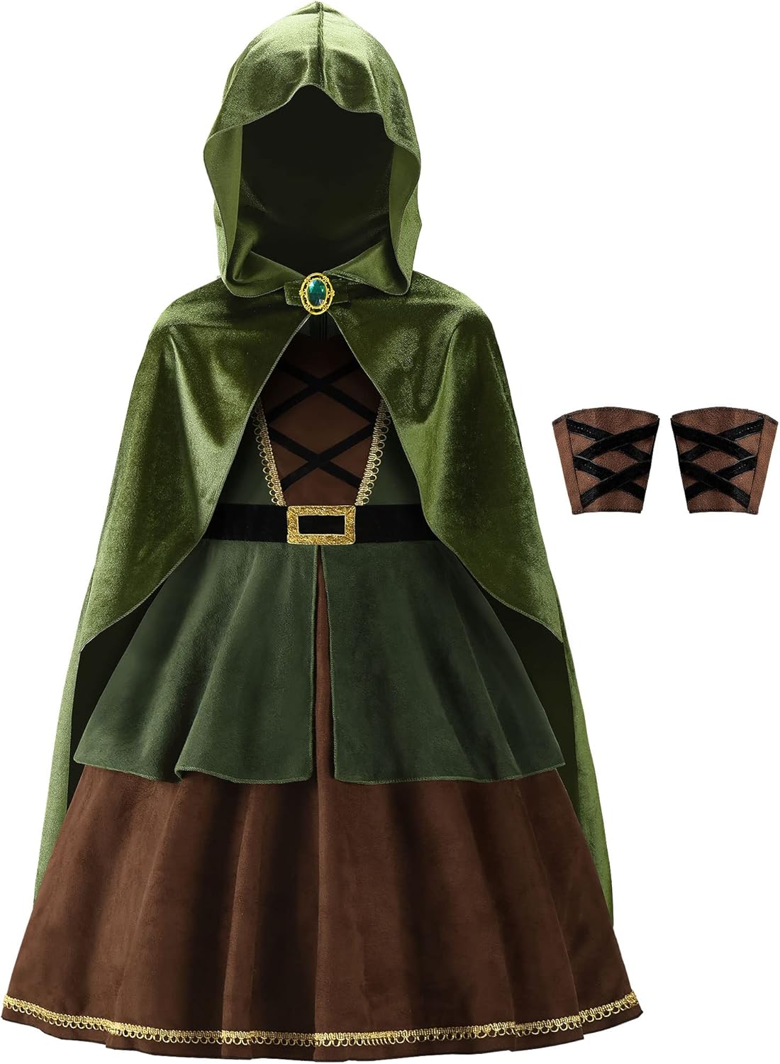 ReliBeauty Archer Costume Girls Huntress with Cape Green