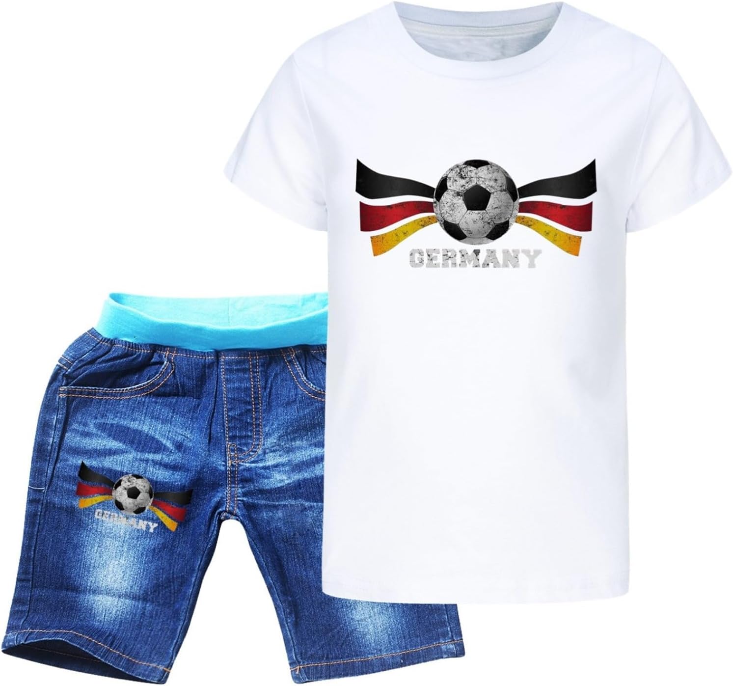Generic Boys Basketball Football Print Casual Shorts Set