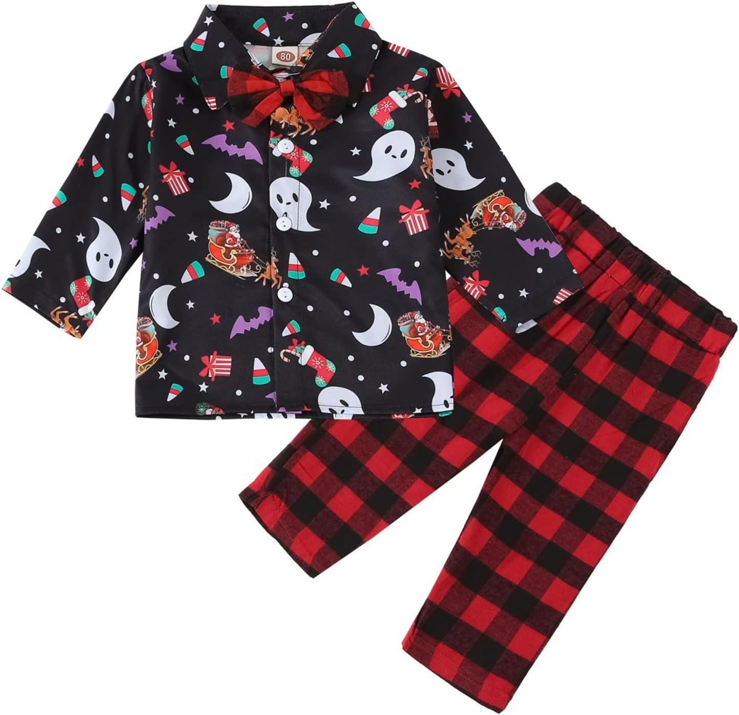Christmas Kids Set for Boys Plaid Winter Outfit with Shield Fit
